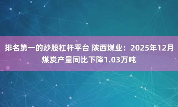 排名第一的炒股杠杆平台 陕西煤业：2025年12月煤炭产量同比下降1.03万吨